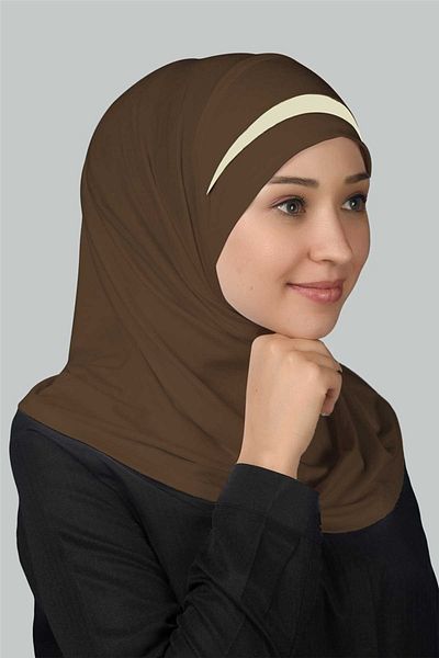Altobeh Πρακτικό κασκόλ έτοιμο τουρμπάνι Hijab με ειδική λεπτομέρεια μισοφέγγαρου - Dark Mink - Cream