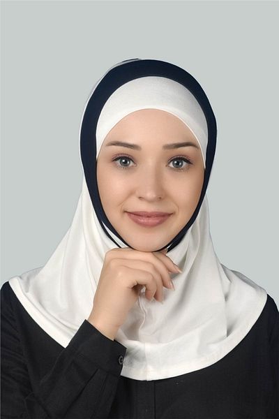 Altobeh Πρακτικό Hijab Hijab - Φουλάρι διπλού χρώματος, εκρού και σκούρο μπλε