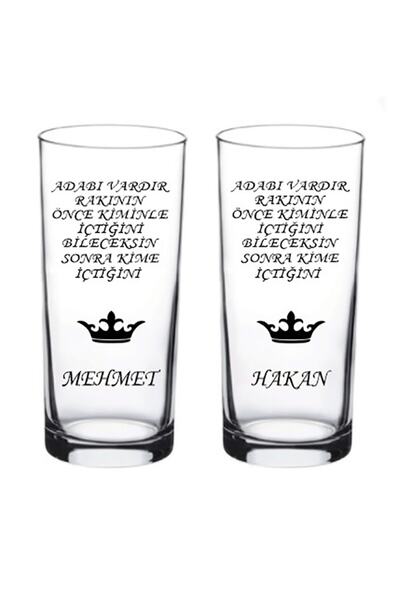 ATÖLYEBYDEFNE 2 li Adabı Vardır Rakının Baskılı İsimli Kişiye Özel Rakı Bardağı