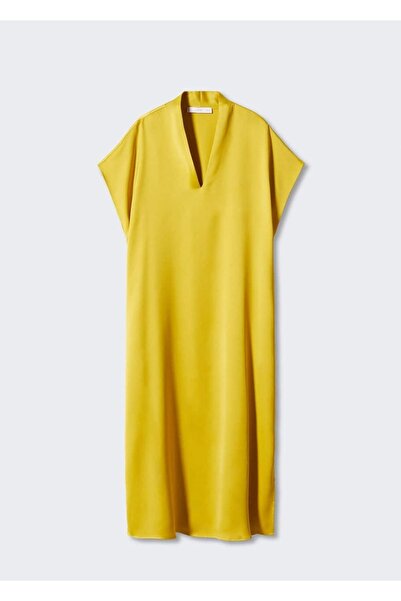 MANGO Woman Yanı Yırtmaçlı Saten Elbise