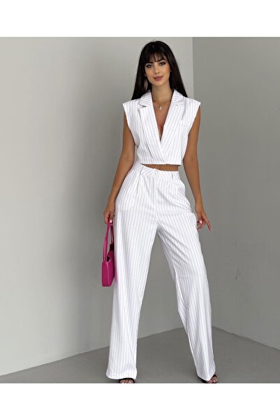 pembekurdelem Set pantaloni vest cu dungi alb