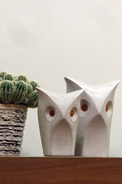 Ghogol Home Beton Minimalist Baykuş İkili Biblo - Heykel