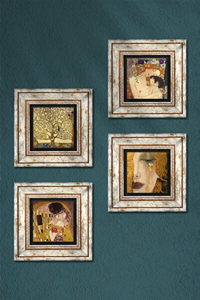 Pinecone Gustav Klimt Golden Tears, Mother Child, Kiss, Tree of Life Stone Painting Framed Wall Decor