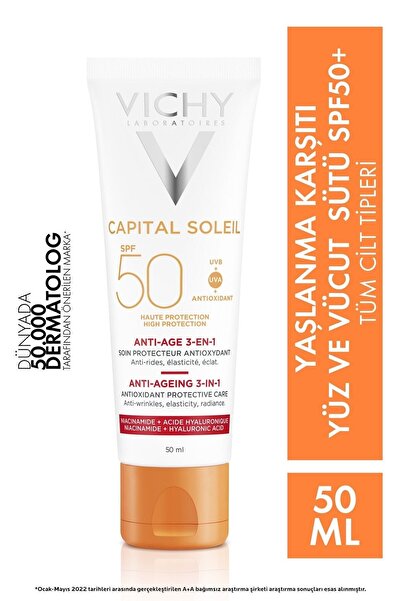 Vichy Kırışıklık ve Yaşlanma Karşıtı Yüksek Korumalı Yüz Güneş Kremi Spf 50 5...