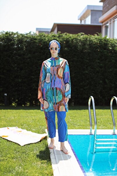 She Sea Saks Daire Desen Tam Kapalı Tesettür Mayo