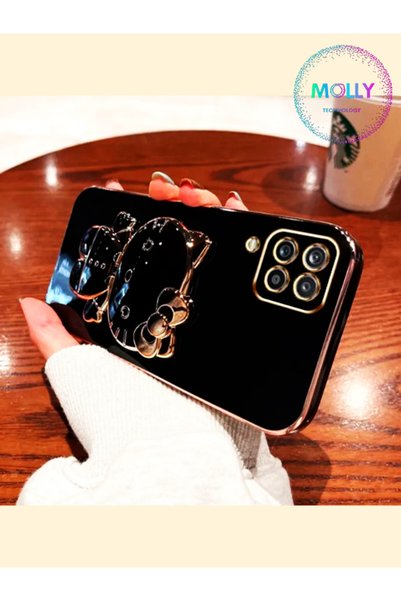 Molly Technology Black Hello Kitty Stand Edge Gold Detailed Luxury Silicone C...