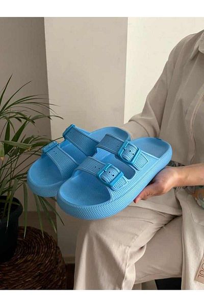 Behtah Kundura Banda dublă unisex, moale, groasă, talpă anti-alunecare, soelite, plajă, piscină, grădină, mare, papuci de zi cu zi