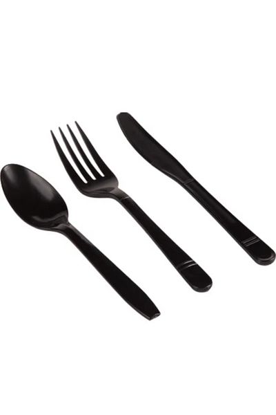 Miopack Black plastic cutlery for 25 people