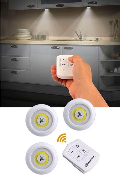 Janva 3'lü Uzaktan Kumandalı Yapışkanlı Kablosuz Led Spot Lambalar