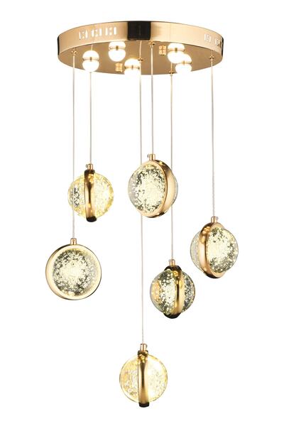 burenze Luxury Exclusive Modern Sarkıt Avize Altılı Gold Gövde Warm White Gün Işığı