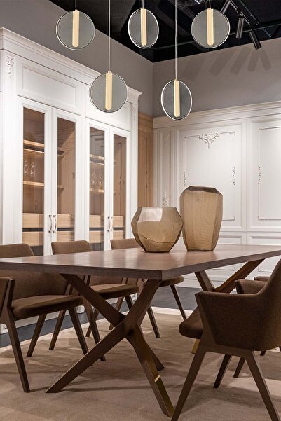 burenze Luxury Led Avize Gold Sarı Beşli Sarkıt Avize Gün Işığı Yemek Masası Modeli