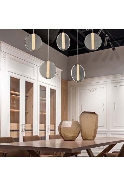 burenze Luxury Led Avize Gold Sarı Beşli Sarkıt Avize Gün Işığı Yemek Masası Modeli