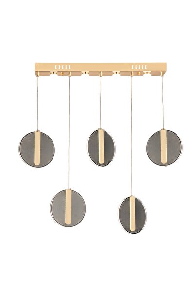 burenze Luxury Led Avize Gold Sarı Beşli Sarkıt Avize Gün Işığı Yemek Masası Modeli