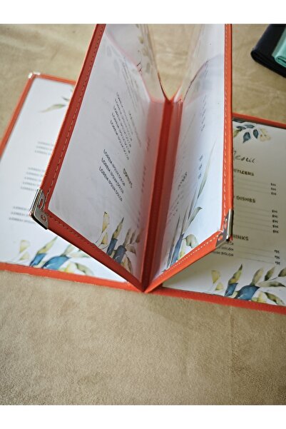 ankara menü (1 adet ] Deri Biyeli A4 4 Yaprak 8 Sayfa Kapasiteli Şeffaf, PVC, Asetat Menü Kabı