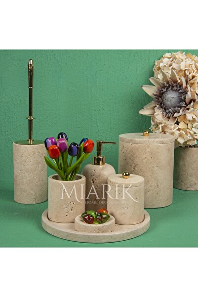MIARIK DESIGN & DEKORASYON DEKORATİF DOĞAL TRAVERTEN MERMER BANYO SETİ TAKIMI...
