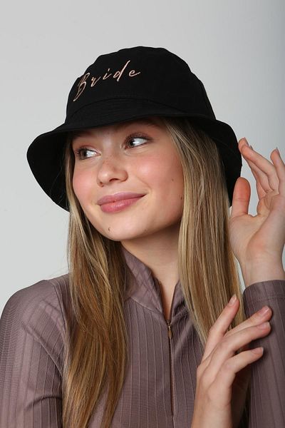 Saria Moda Black Bucket Hat with Embroidery Detail