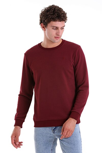 Hatemoğlu Bordo Regular Fit Düz Pamuklu Bisiklet Yaka Sweatshirt