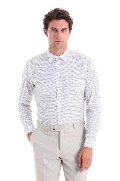 Hatemoğlu Γκρι Slim Fit εμπριμέ 100% βαμβακερό μακρυμάνικο πουκάμισο με λεπτή...