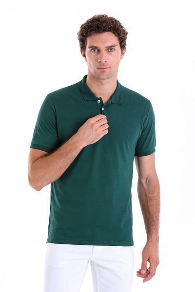 Hatemoğlu Πράσινο μπλουζάκι Comfort Fit Απλό 100% βαμβακερό πόλο λαιμόκοψη