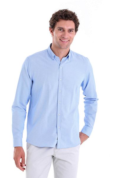 Hatemoğlu Μπλε Comfort Fit μονόχρωμο γιακά με μακρυμάνικο πουκάμισο Oxford