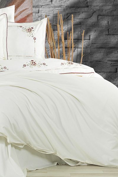 OIKA Hera Easy Iron 100% Cotton Embroidered Double Duvet Cover Set