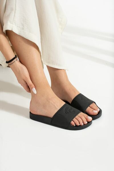 Bermody Slider Papuci negri pentru femei, zilnic, cu talpă anti-alunecare, ac...