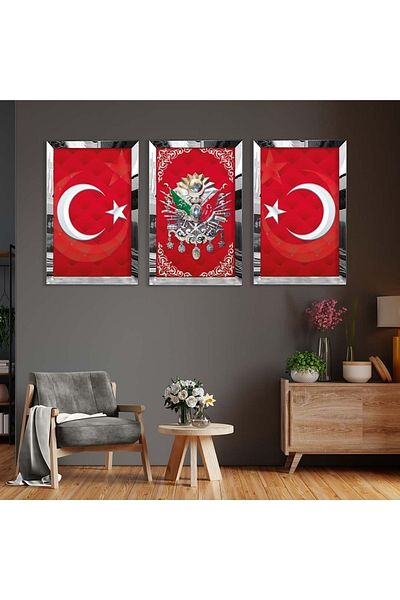 Zevahir Mobilya Dekorasyon Set de masă din MDF triplu din plexiglas cu oglindă argintie