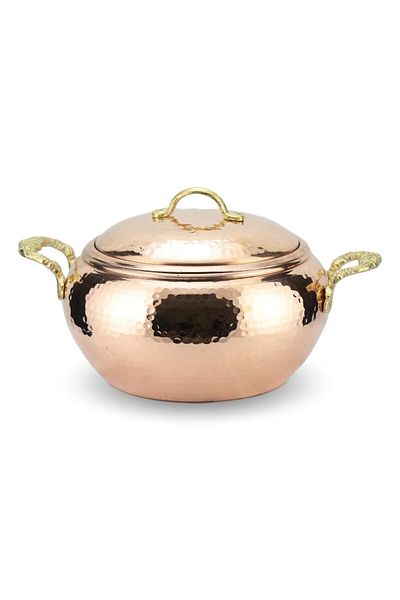 MORYA Copper Casserole Pot Hand Hammered with Pewter Inside 24 Cm