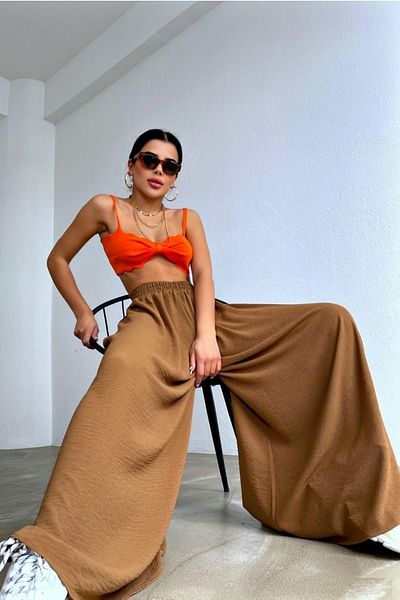 lovebox Women's Brown High Waist Linen Trousers 11513