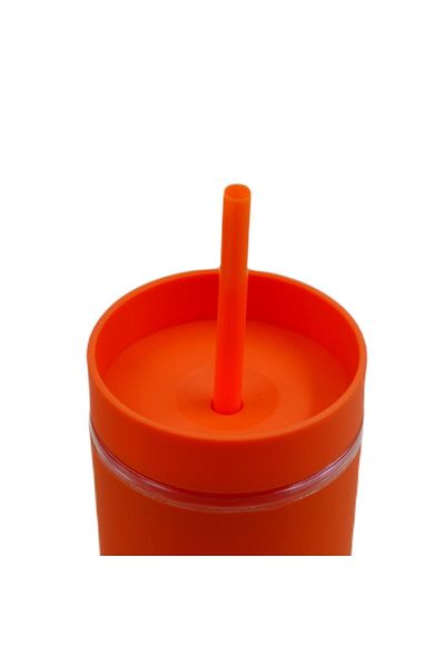 BottleBoss Double Layer Leak Proof Lid Cup Flask with Straw 480 Ml Orange