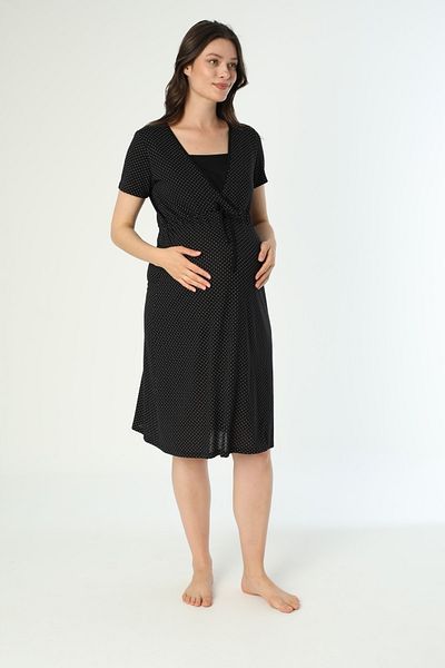 Miss Dünya Lissa Black Maternity and Maternity Nightgown Set