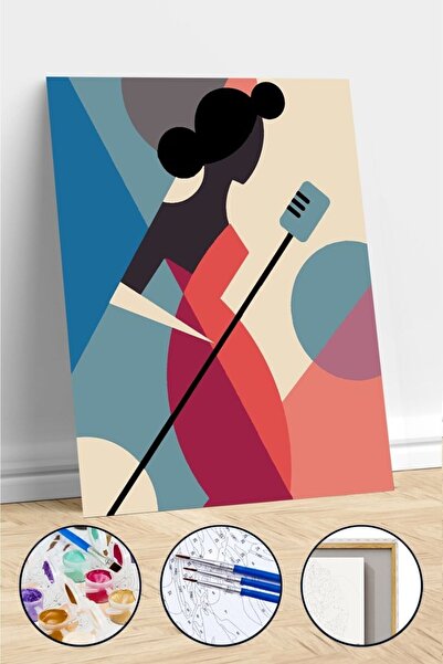 kendinyaphobi Sayılarla Boyama Seti Çerçeveli Kasnaklı Müzisyen Kadın 40 x 50 cm