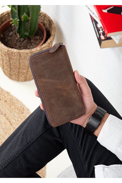 Niki Leather Унисекс портфейл с цип и винтидж карти Dia