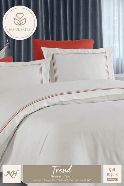 Nazik Home Trend Nakışlı Pamuk Saten Çift Kişilik Nevresim Takımı