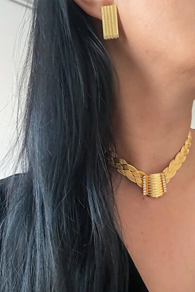 BB wikiki Altın Kaplama Trabzon Hasırı Kolye Küpe Set