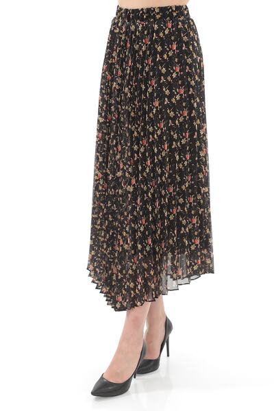 SORALLİNE KADIN PLİSOLEY ETEK 786 ŞİFON EMPİRME ÇİÇEKLİ