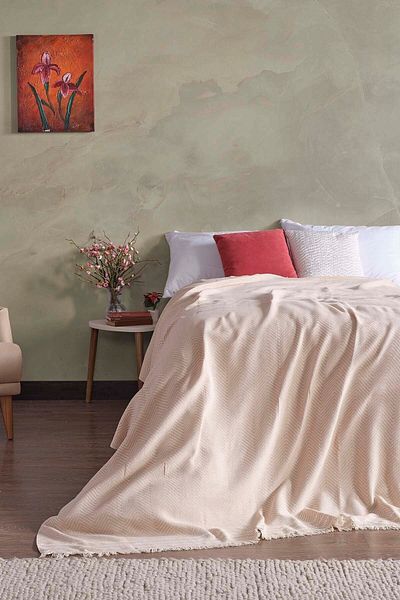 Miabella Home Pique Single, Summer Pike 100% βαμβάκι, μονό κάλυμμα κρεβατιού, φούντα στην άκρη, μαλακό Colin