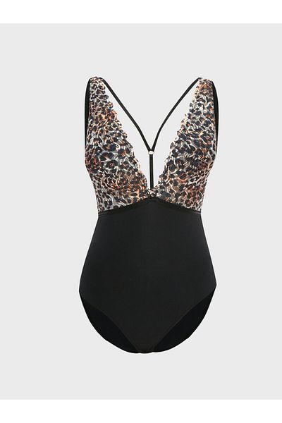 LC Waikiki Gemusterter Damen-Bodysuit mit V-Ausschnitt