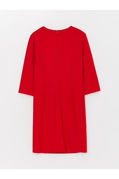 LC Waikiki Gerades, langärmliges Damenkleid mit Rundhalsausschnitt