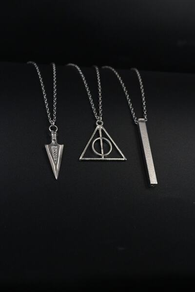 Dukkanka 3'lü Mızrak, Harry Üçgen ve Çubuk Düz Bar Sade Kolye Seti