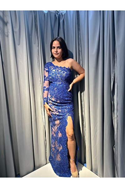 Abiye's DANTEL TRANSPARAN TASARIM TEK KOL BALIK GECE ELBİSESİ