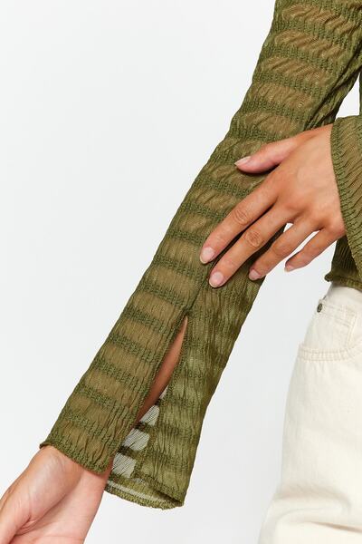 Trendyol Collection Khaki Premium Tie Detailed Textured V-Neck Stretchy Knitted Blouse TWOSS23BZ00796