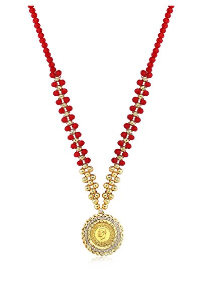 Tuğrul Kuyumculuk Kırmızı Taşlı 8 Ayar Çeyrekli Kolye Kly02