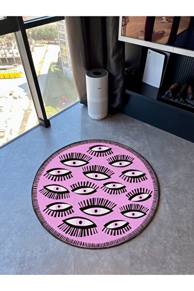 Rugs Modern Halı Açık Fuşya Pembe Göz Tema Dokuma Taban Yuvarlak Halı Mira 1414