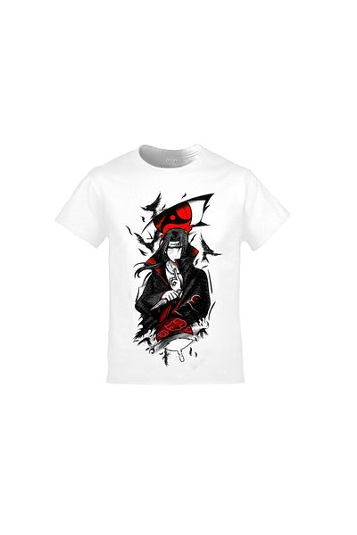 Orijin Tekstil تي شيرت أبيض للأطفال مطبوع عليه Naruto Akatsuki Itachi Uchiha Crows