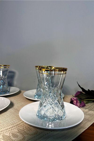 DECOSTYLE Polo Decorated 12 Piece Tea Set with Gold Embroidered Mouth