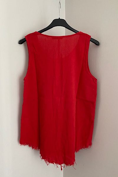 AYASOFYA OTANTIK Women's Red Layered Tassel Sleeveless Linen Blouse