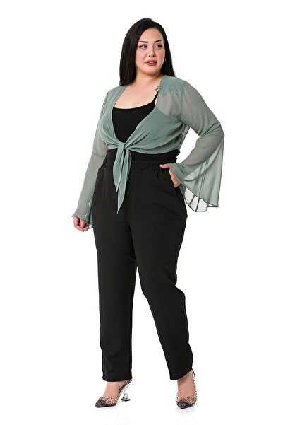 DISENTIS MODEST Plus Size Spanish Sleeve Tied Front Chiffon Water Green Bolero