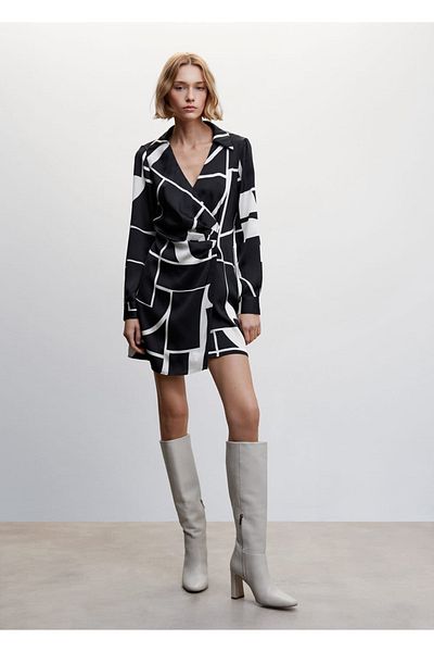 MANGO Woman Satin Patterned Dress