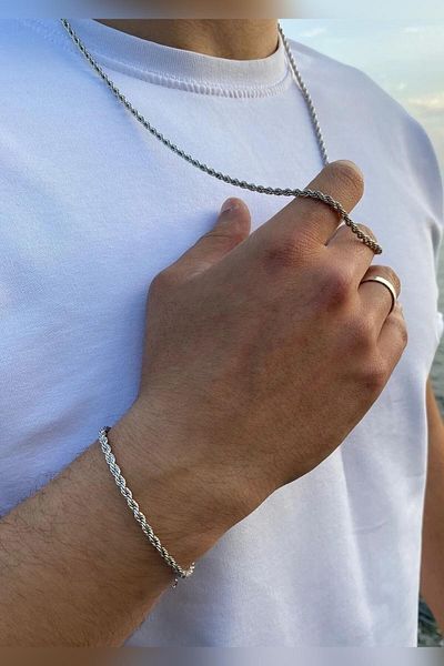 The Collection Unisex Tarnish Stainless Guaranteed Steel Stud Necklace Bracelet Set